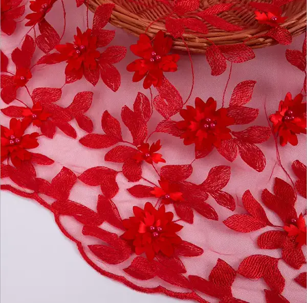 Custom Luxury Heavy Made Embroidery Tulle Beads Lace Mesh Beaded Fabric