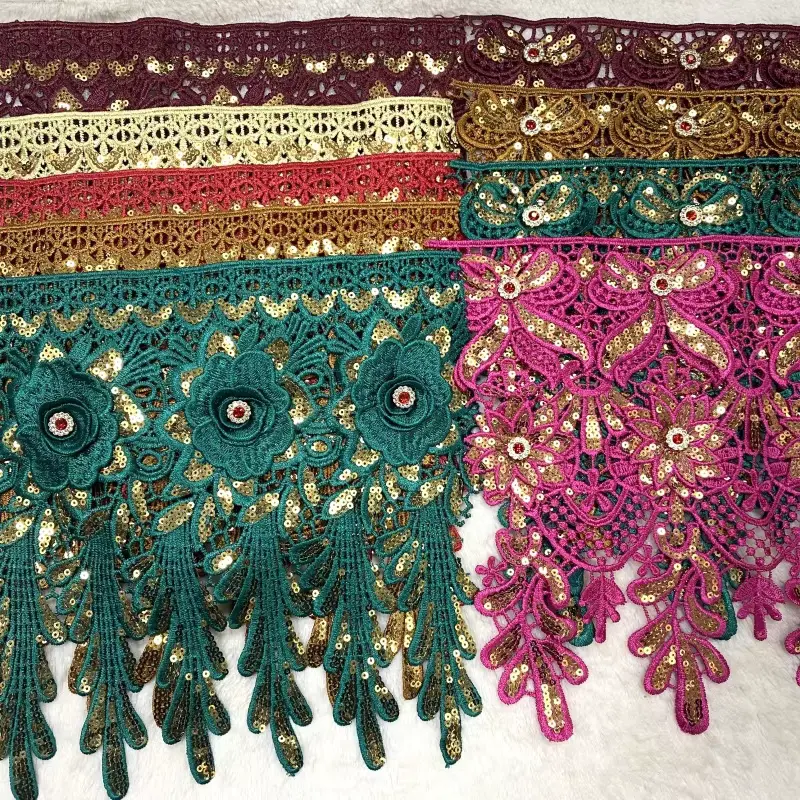 Fashionable High Quality Short Three Dimensional Floral Sequin Lace Suitable For Dresses And Other Accessories Fashionable High Quality Short Three Dimensional Floral Sequin Lace Suitable For Dresses And Other Accessories