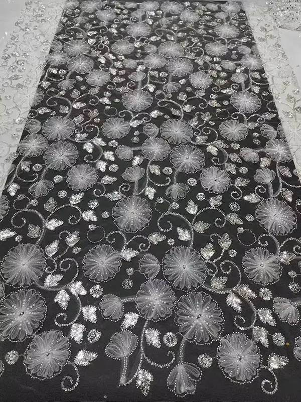 3d Ribbon Flower Embroidery Net Fabric With Sequins And Beads 3d Ribbon Flower Embroidery Net Fabric With Sequins And Beads