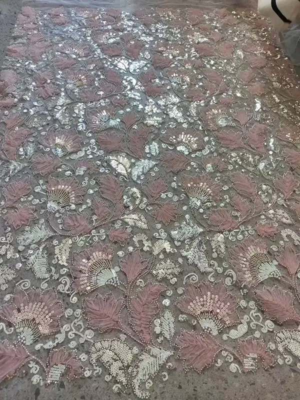 3d Ribbon Flower Embroidery Net Fabric With Sequins And Beads