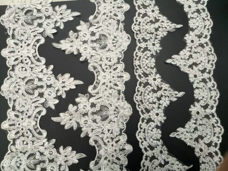 Luxury White Bridal French Lace Embroidered Bridal Lace Trim for Wedding Dress